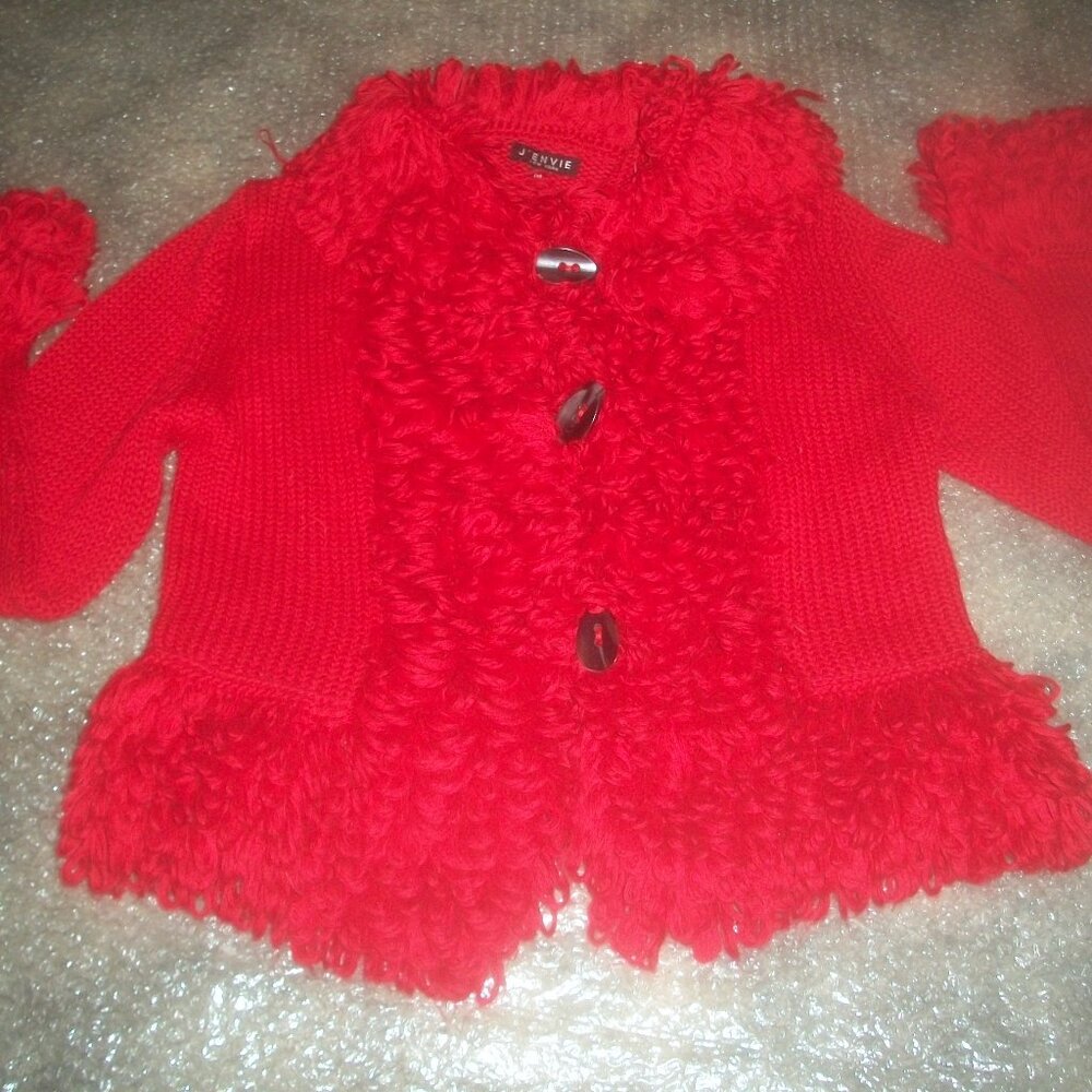 womens knit sweater.Red. rug loops.toggle closure.size medium